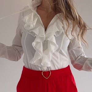 XIU ER White Blouse Korean Style Aesthetic Shirt XS S Petite Romantic Top NWT
